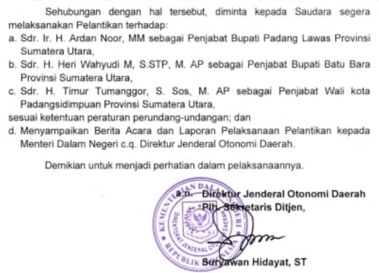 Pj Wali Kota Sidimpuan Digantikan Sekda Deli Serdang Copot Atau