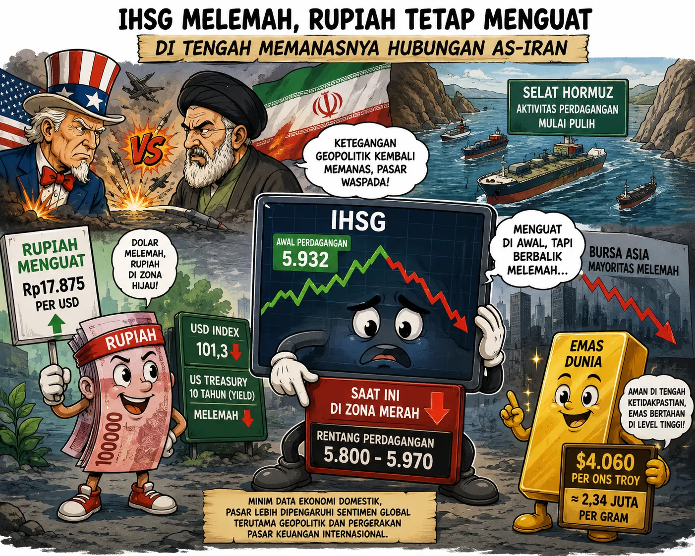IHSG Berbalik Melemah, Rupiah Tetap Menguat Di Tengah Memanasnya Hubungan AS-Iran