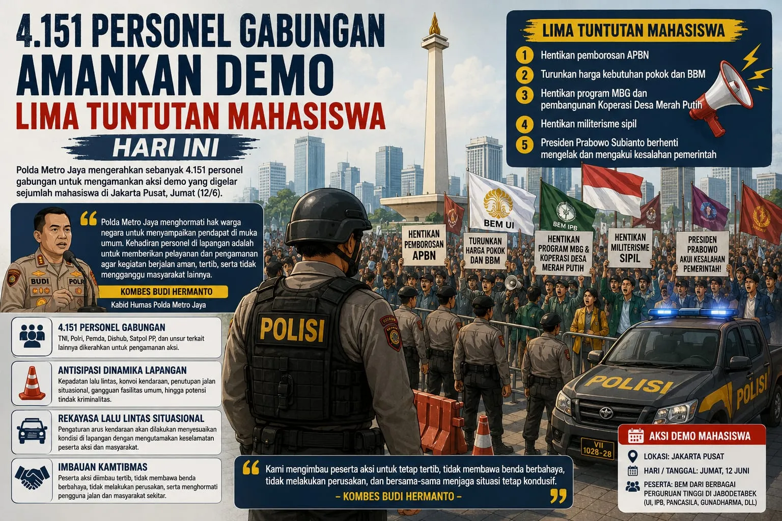 4.151 Personel Gabungan Amankan Demo Lima Tuntutan Mahasiswa Hari Ini