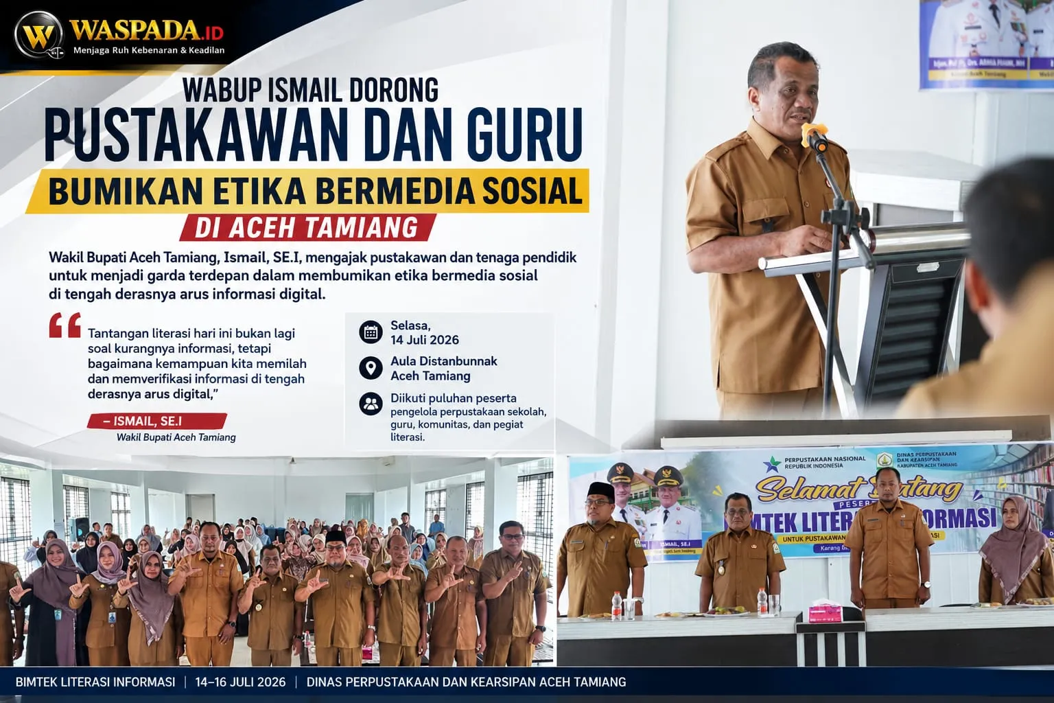 Wabup Ismail Dorong Pustakawan dan Guru Bumikan Etika Bermedia Sosial di Aceh Tamiang