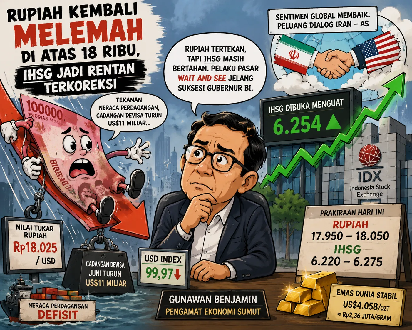 Rupiah Tembus 18.000, IHSG Dibayangi Aksi Koreksi