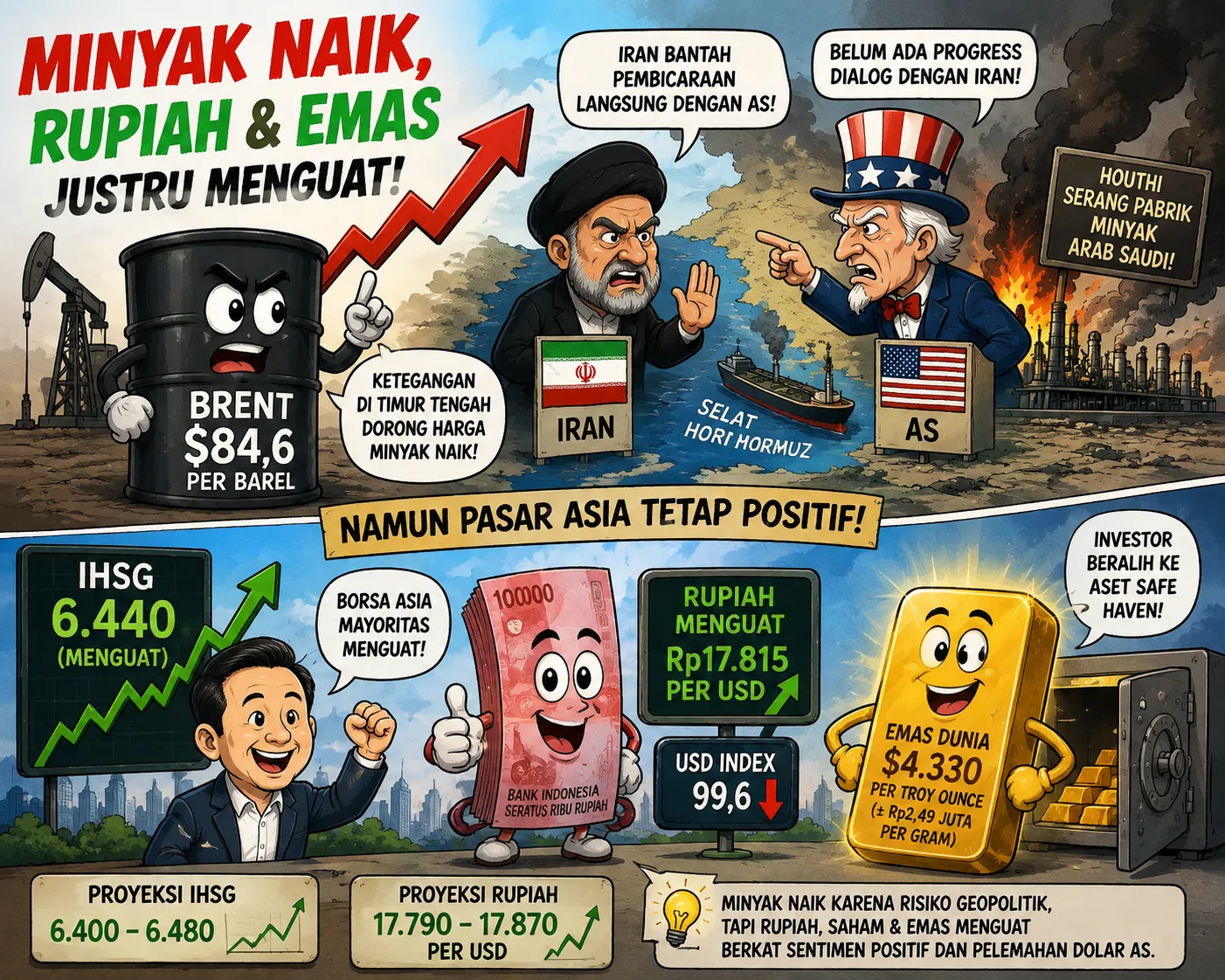 Minyak Naik, Rupiah dan Emas Justru Menguat