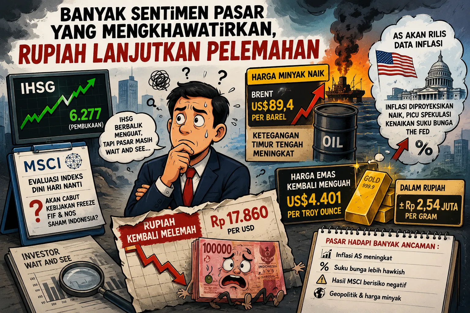 Banyak Sentimen Mengkhawatirkan, Rupiah Lanjutkan Pelemahan