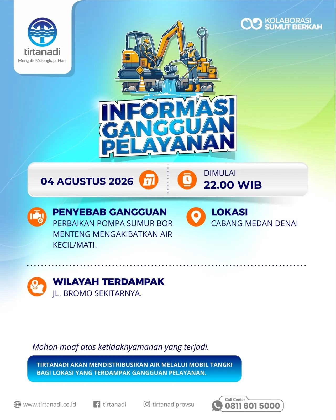 PDAM Tirtanadi Perbaiki Pompa S Bor di Jalan Menteng 2, Aliran Air Terganggu
