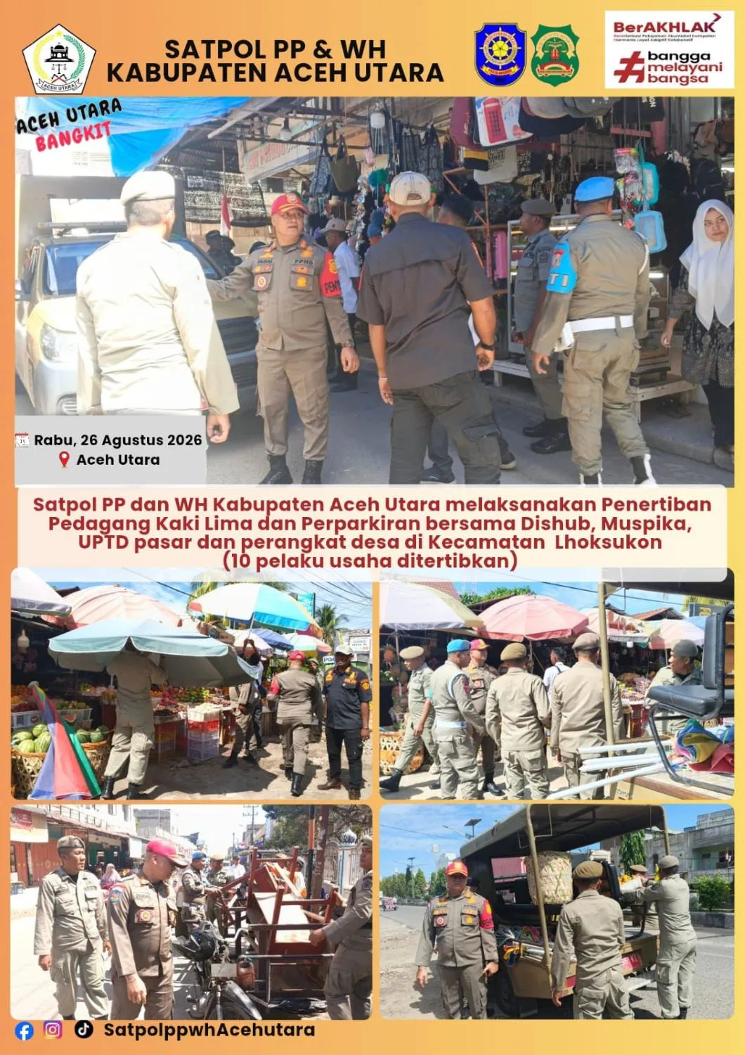 Satpol PP Tertibkan Pedagang Buah di Lhoksukon