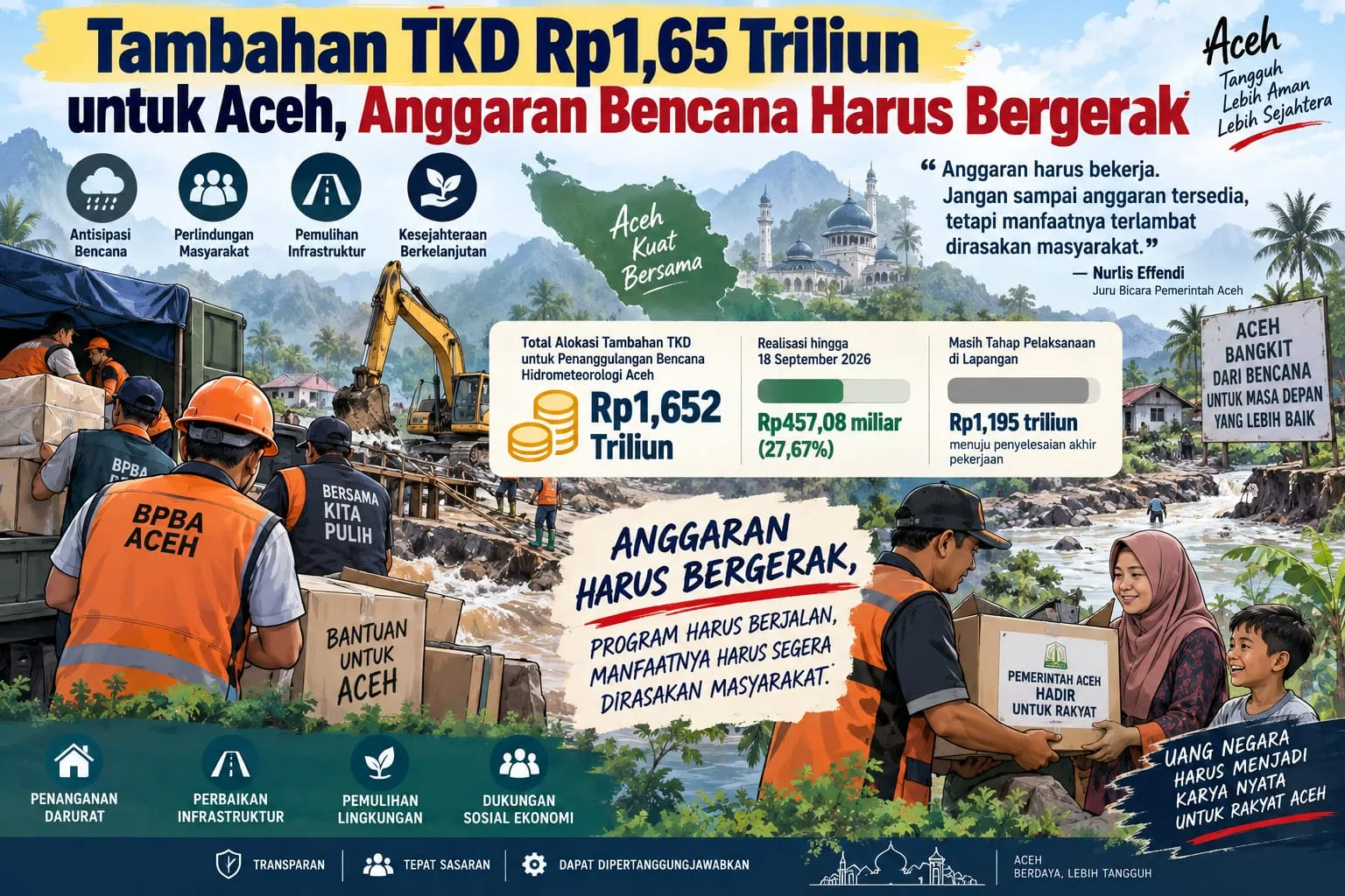 Tambahan TKD Rp1,65 Triliun untuk Aceh, Anggaran Bencana Harus Bergerak