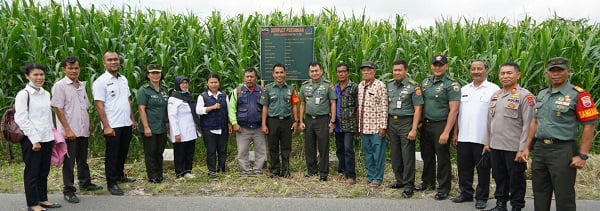 Tim Ditjen Strahan Kemhan RI meninjau lokasi lahan pertanian di Kel. Simarimbun, Kec. Siantar Marimbun, Kota Pematang Siantar, Rabu (12/10) saat melakukan kunjungan kerja ke Korem 022/PT tentang pengumpulan keterangan analisa tentang ketahaan pangan serta berkesempatan pose bersama rombongan.(Waspada-ist).