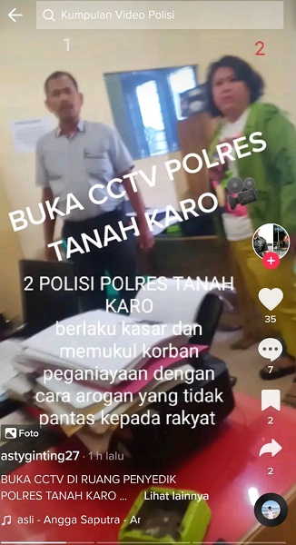 Dugaan Tindak Kekerasan di ruang penyidik Polres Tanah Karo yang viral di medsos. Sumber: Akun TikTok astyginting27. Waspada/Ist