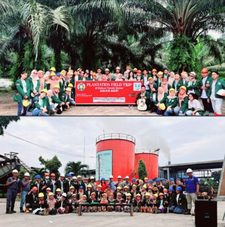 Mahasisa setibanya di lokasi melaksanakan Plantation Fieldtrip Kunjungan lapangan. Mahasiswa dan dosen bersama pihak Asian Agri di depan Pabrik Kelapa Sawit (foto bawah). Waspada/ist