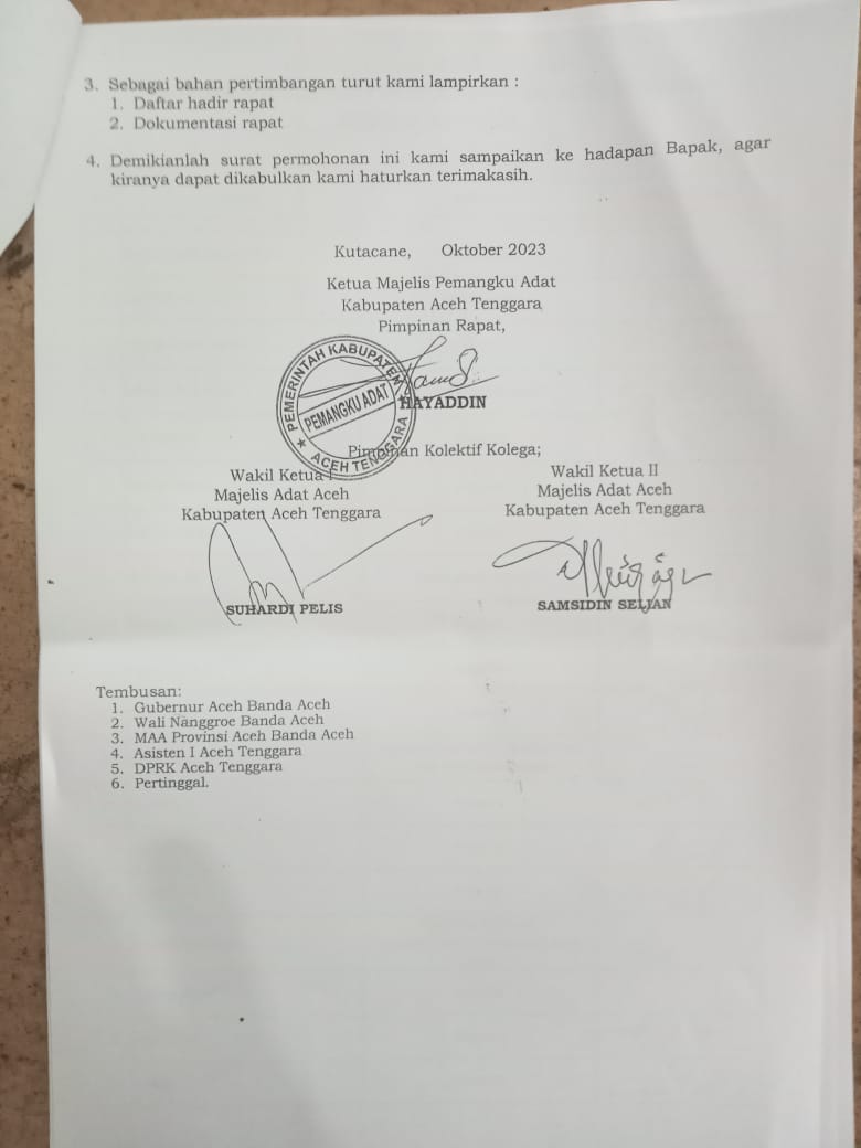 Surat Mosi Tidak Percaya Terhadap Ketua MAA Agara Beredar Luas