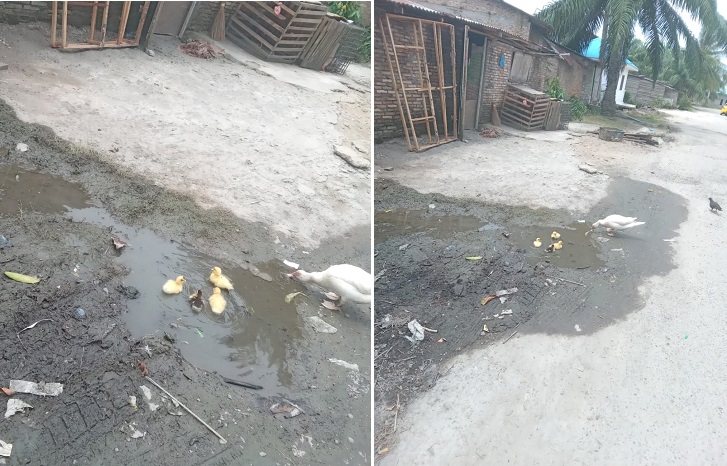   TITIK genangan air yang bersumber dari pipa PDAM Tirtatanjung di kawasan Pasar Lama Lingkungan III Labuhanruku, Kec Talawi, Batubara.Waspada/Iwan Has