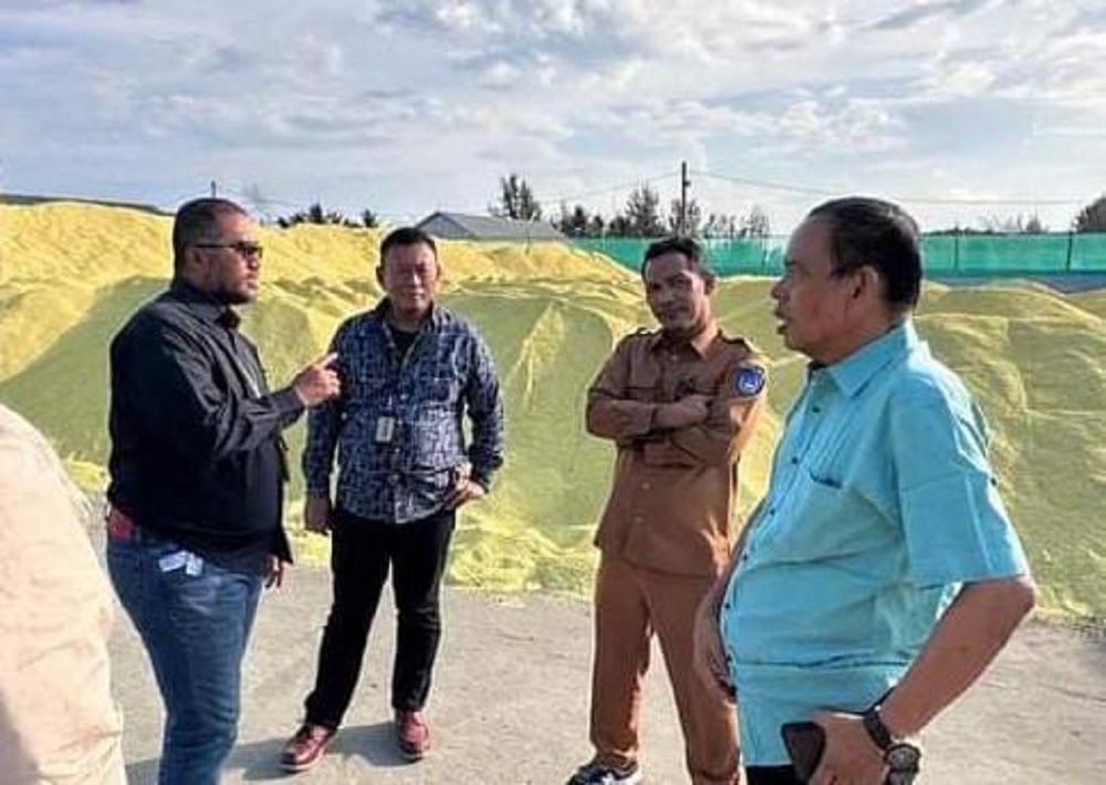 Ketua YARA, Safaruddin SH MH (kiri) meninjau lokasi sulfur di Pelabuhan Langsa, Kota Langsa, baru-baru ini. Waspada/Ist