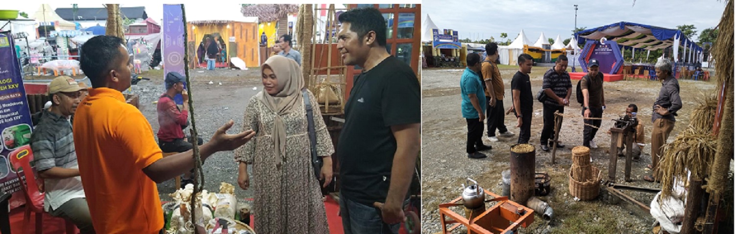 Inventor melayani pengunjung di Stand TTG Aceh Besar di Alun-alun Suka Makmue, Nagan Raya, Jumat (10/5). (Waspada/Ist)