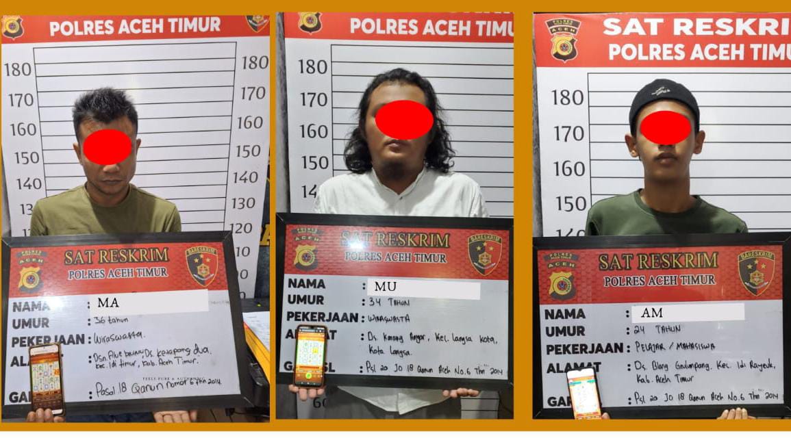 Di Aceh Timur, Tiga Pelaku Judi Online Diringkus