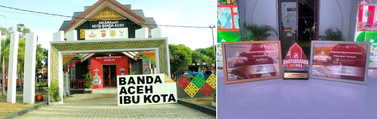 Anjungan Kota Banda Aceh dan piagam penghargaan untuk Pemko Banda Aceh dan Polresta Banda Aceh sebagai anjungan terbaik di ajang Bhayangkara Fest 2024 yang digelar di Taman Sulthanah Safiatuddin Banda Aceh, 5-8 Juli lalu. (Waspada/Zafrullah)