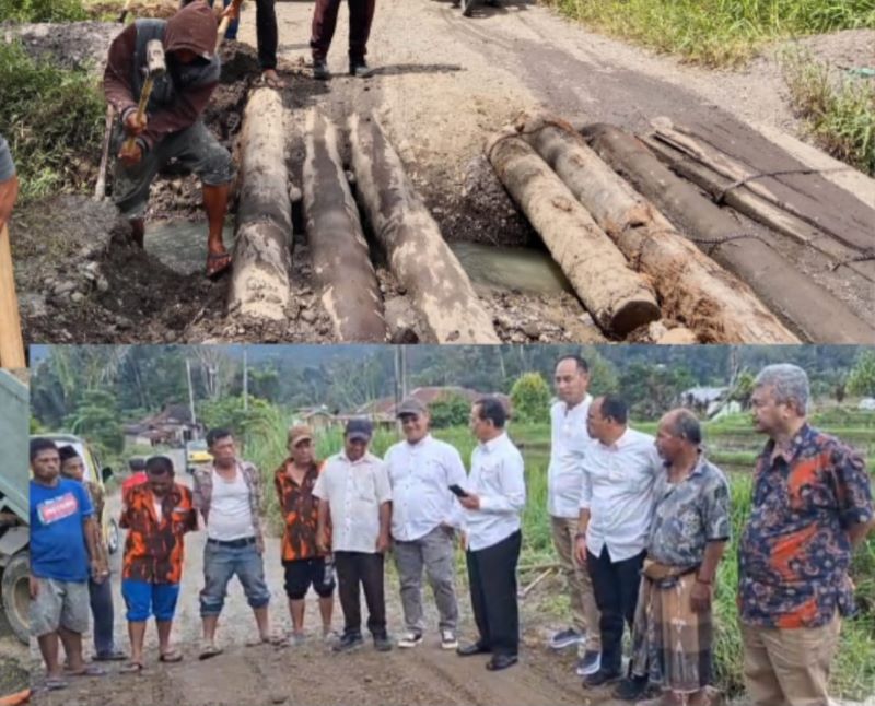 Tim BAGUSI Tapsel atasi keluhan warga Sipirok Narobi tentang jalan rusak parah, terutamanya lobang menganga di Aek Torop. (Waspada/Ist)