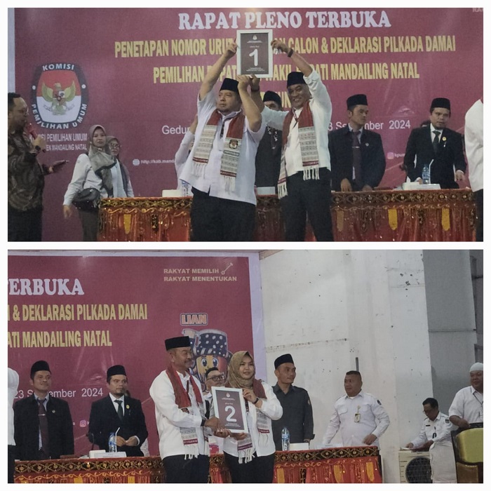 Rapat pleno pengambilan nomor urut pasangan calon Bupati dan Wakil Bupati Madina. Waspada/Ali Anhar Harahap.