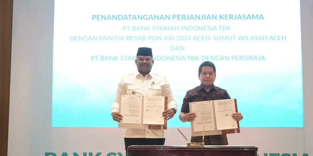 Pj Gubernur Aceh - Dirut BSI Teken Kerjasama Sponsorship PON XXI