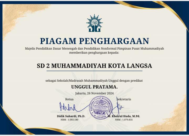 SD 2 Muhammadiyah Langsa Raih Penghargaan Sekolah Unggul Pratama