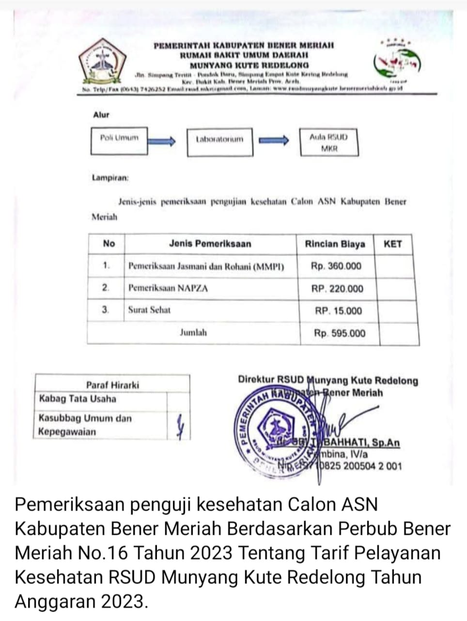 Berikut Tahapan Tes Kesehatan PPPK Di RSUD Munyang Kute Bener Meriah