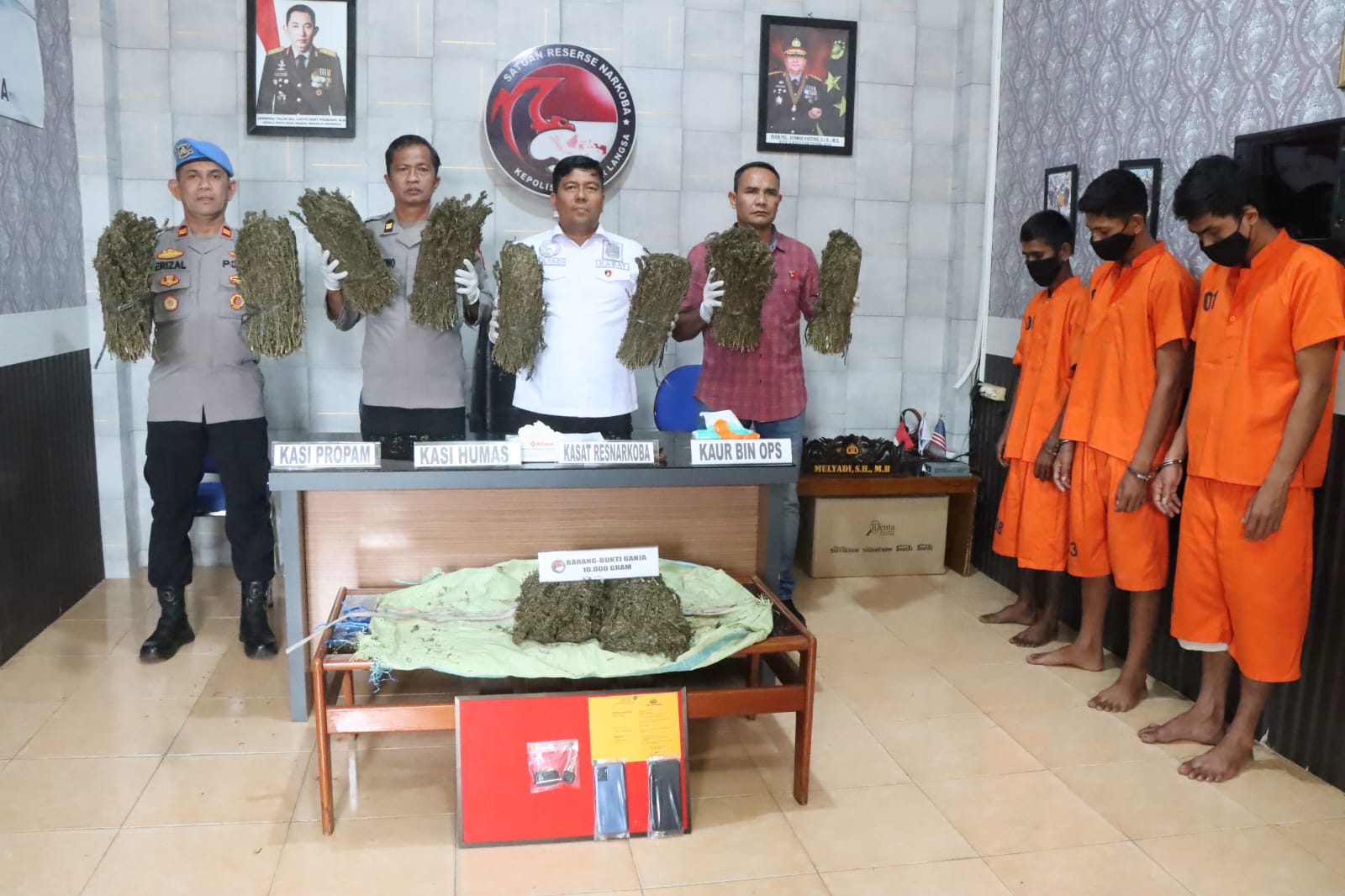 Polres Langsa Amankan 10 Kg Ganja, 3 Tersangka Ditangkap