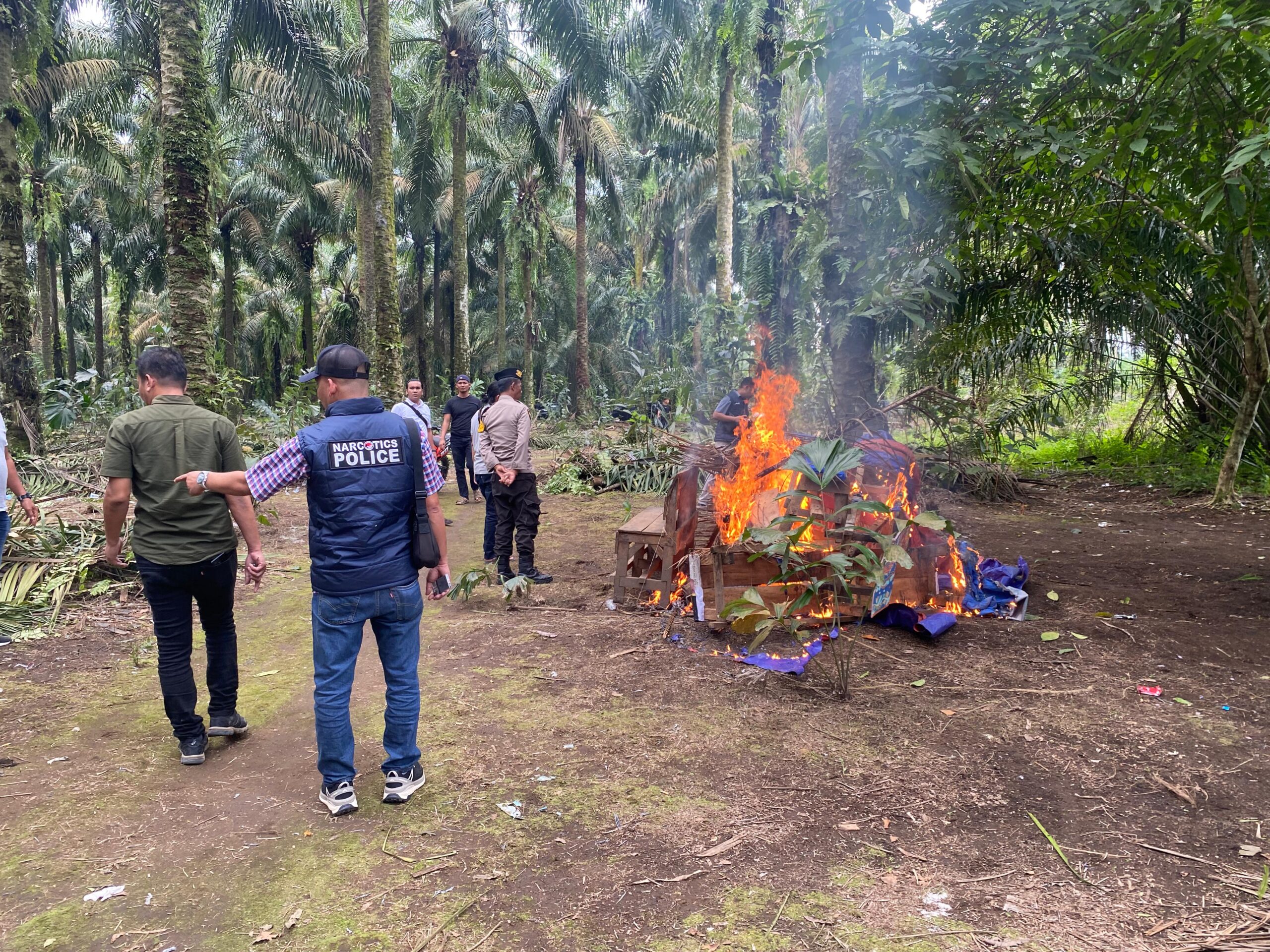 Polisi Bakar Barak Narkoba Di Sei Bingai