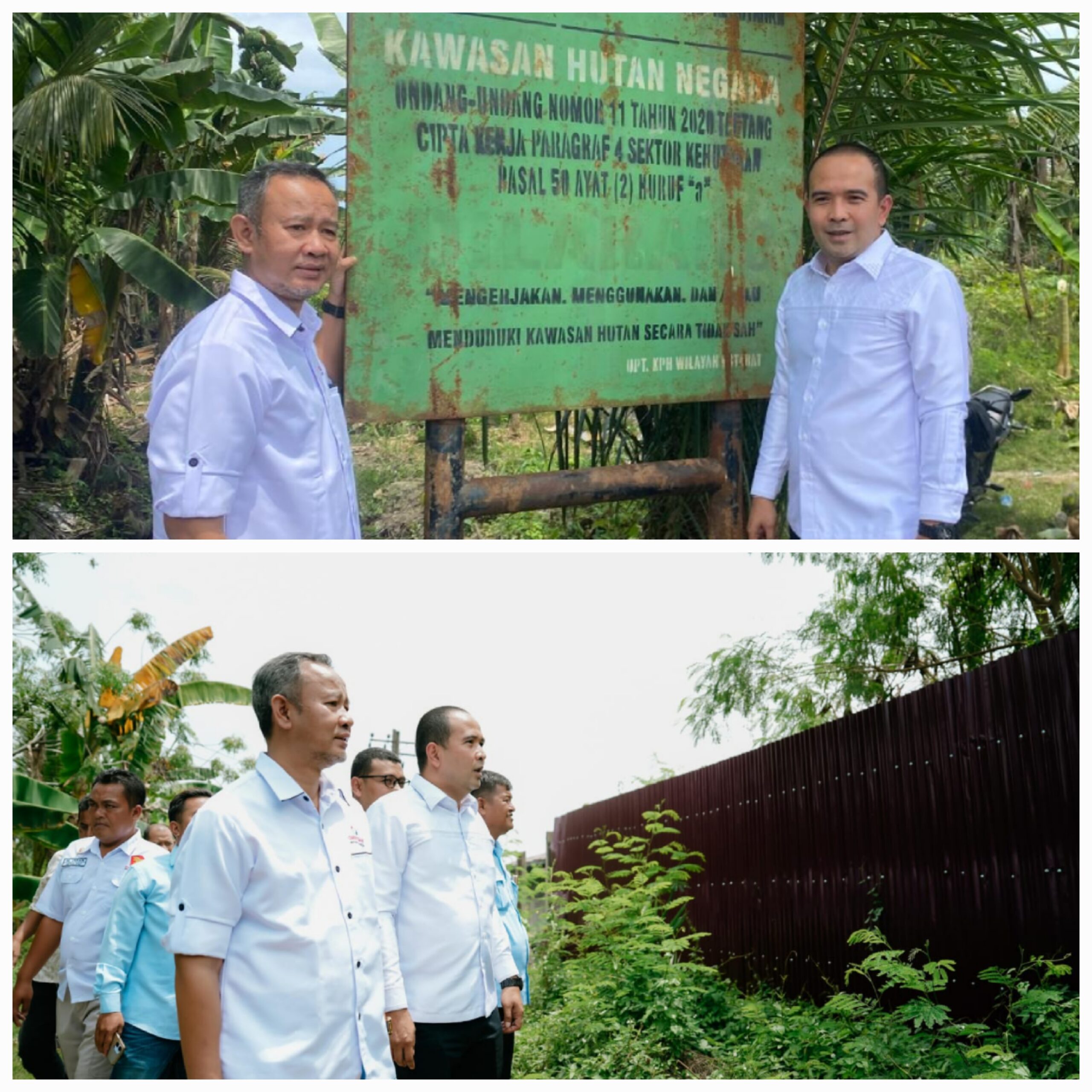 Ketua DPRD Deliserdang Zakky Shahri, Kepala Ombudsman Sumut Herdensi, Ketua Komisi II Ilham Pulungan dan Anggota DPRD Deliserdang Paian Purba saat melihat pagar seng. (Waspada/Edward Limbong).