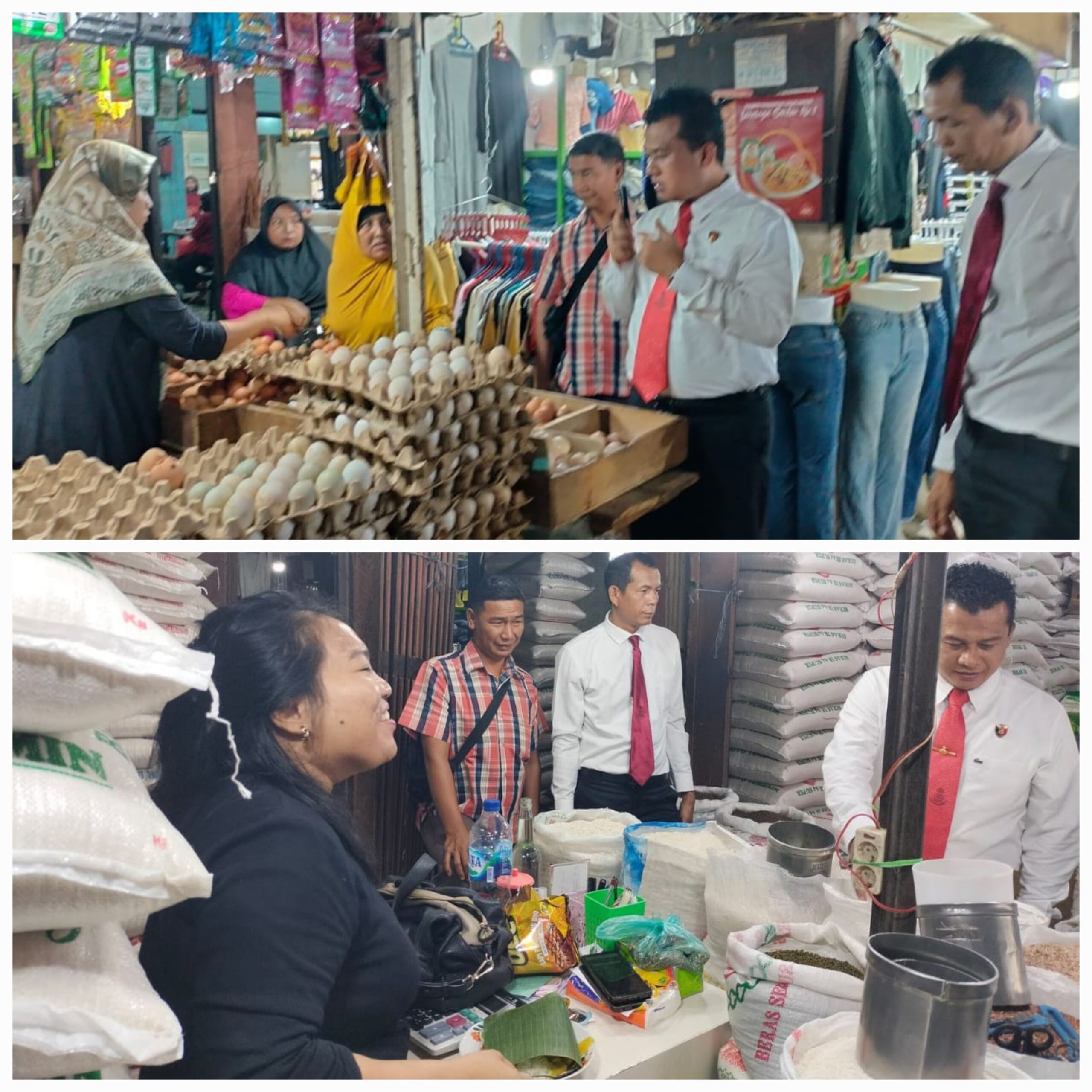 Polres Pematangsiantar melalui Sat Reskrim dari Unit Ekonomi mencek ketersediaan atau stok dan harga bahan pokok di Pasar Horas, Jl. Merdeka, Selasa (25/2) menjelang Ramadhan.(Waspada-Ist).