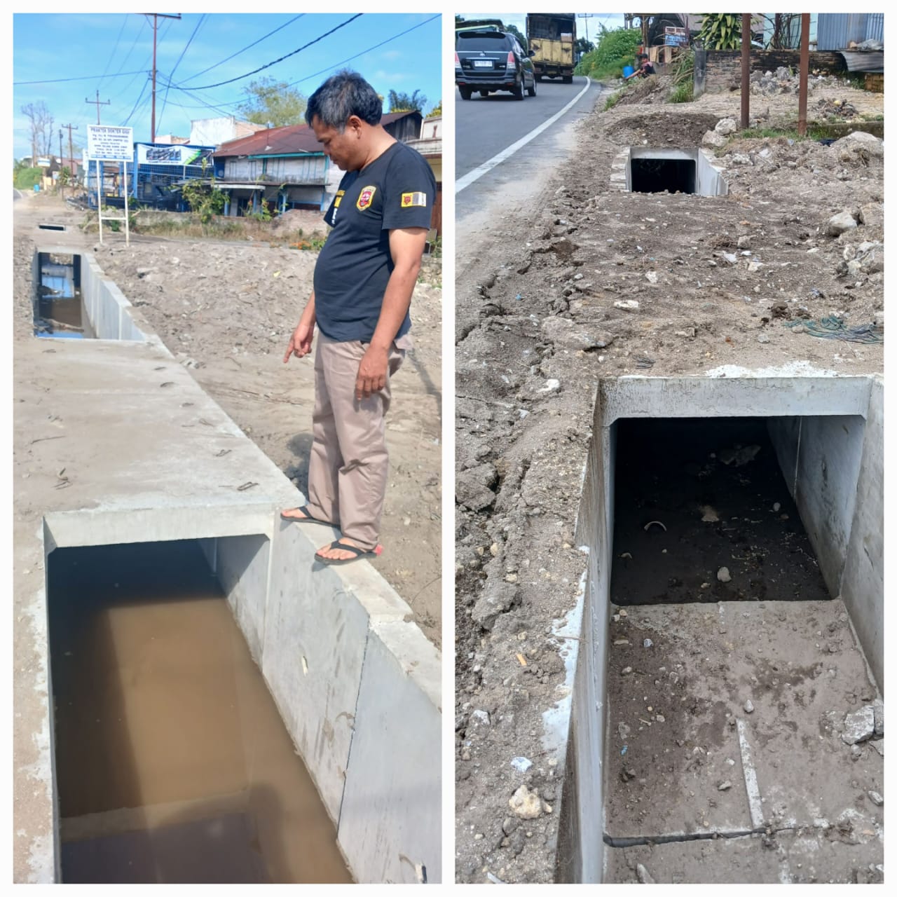 UDITCH Saluran drainase proyek Preservasi Jalan Nasional Doloksanggul-Siborongborong dipasang secara terbalik. Waspada/Andi Siregar