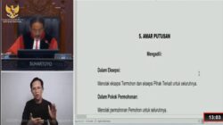 Ketua Mahkamah Konstitusi Suhartoyo saat membaca amar putusan PHPU Pilkada Madina. Waspada/Ist