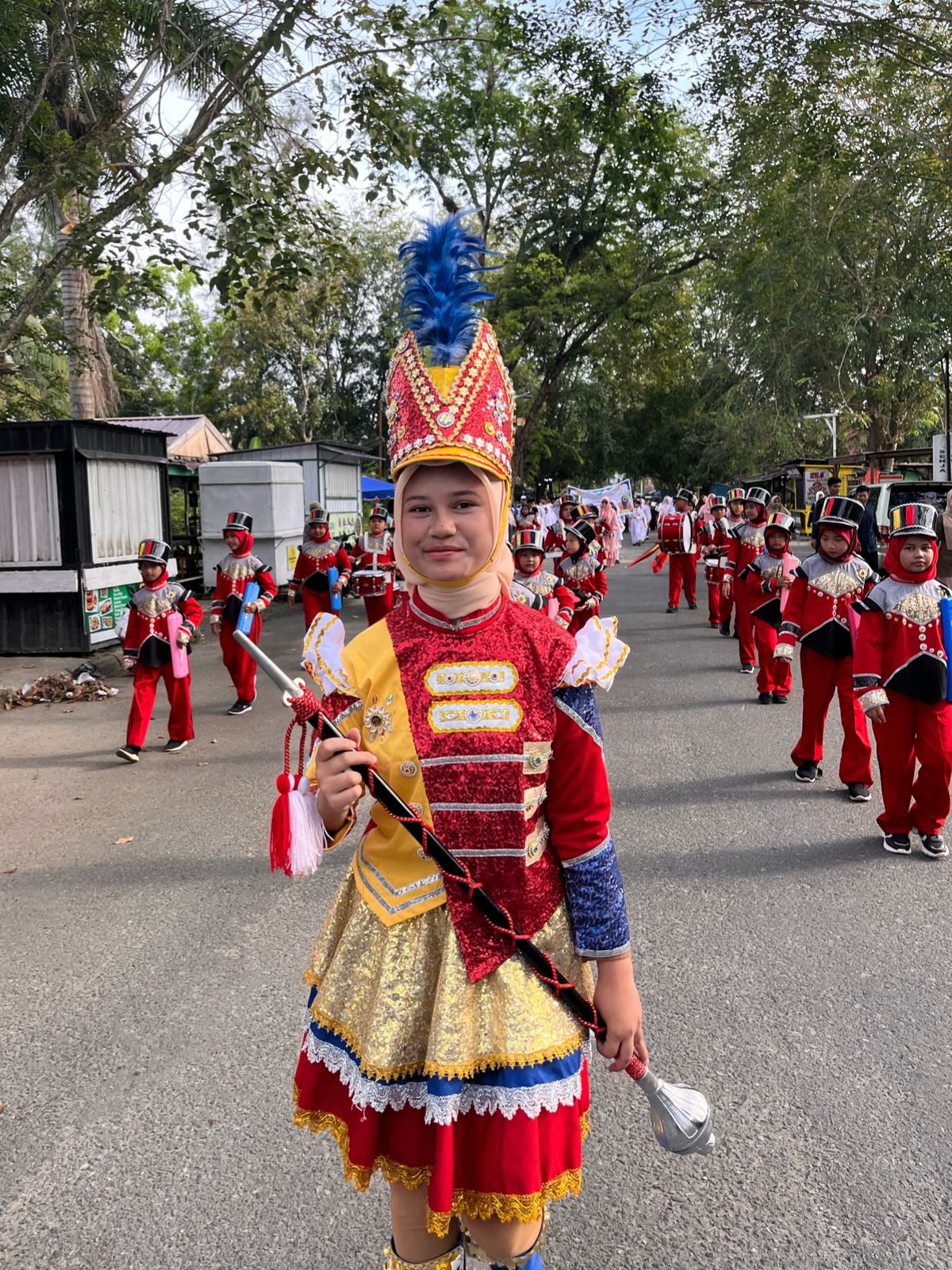 Pawai Tarhib Ramadan1446 H/ 2025 M ini dipimpin oleh Tim Drumband SD 2 Muhammadiyah Langsa, Selasa (26/2). Waspada/Munawar