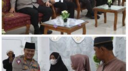 Kapolres Simalungun saat bertemu Mursyid Pondok Persulukan Yayasan Dr. Syekh Salman Daim Thariqat Naqsyabandiyah Al-Kholidiyah Jalaliyah, Nagori Bandar Tinggi dan penyerahan bingkisan kepada jamaah.(Waspada/ist).