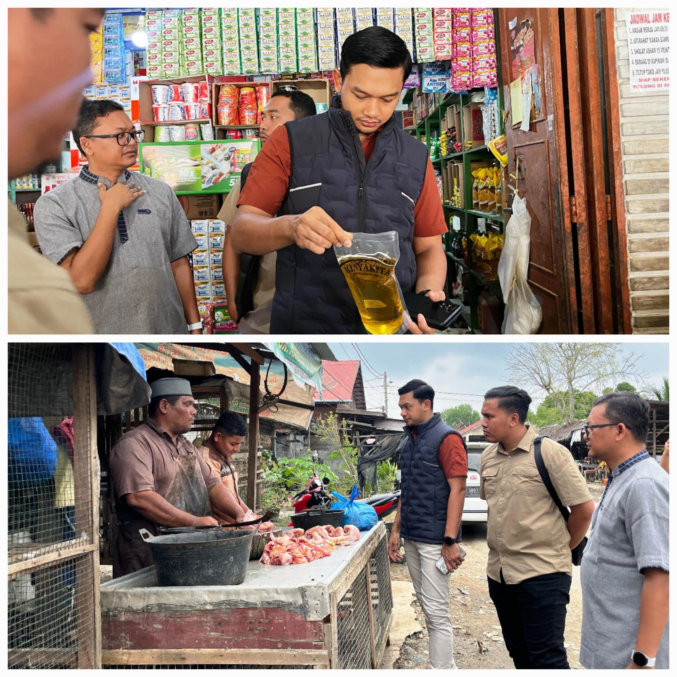 Kasat Reskrim Polres Aceh Timur Iptu Adi Wahyu Nurhidayat, S.TrK, SIK, bersama Tim Satgas Pangan Polres Aceh Timur melakukan sidak pasar dan pusat grosir di Kota Idi, Jumat (6/3) sore. Waspada/Muhammad Ishak