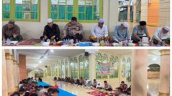 Kapolres Padanglawas (Palas), AKBP Diari Astetika, SIK buka bersama dengan jamaah dan pengurus BKM Masjid Annur Lingkungan VI Kelurahan Pasar Sibuhuan, Kecamatan Barumun, Senin (10/3).(Waspada/Ist)