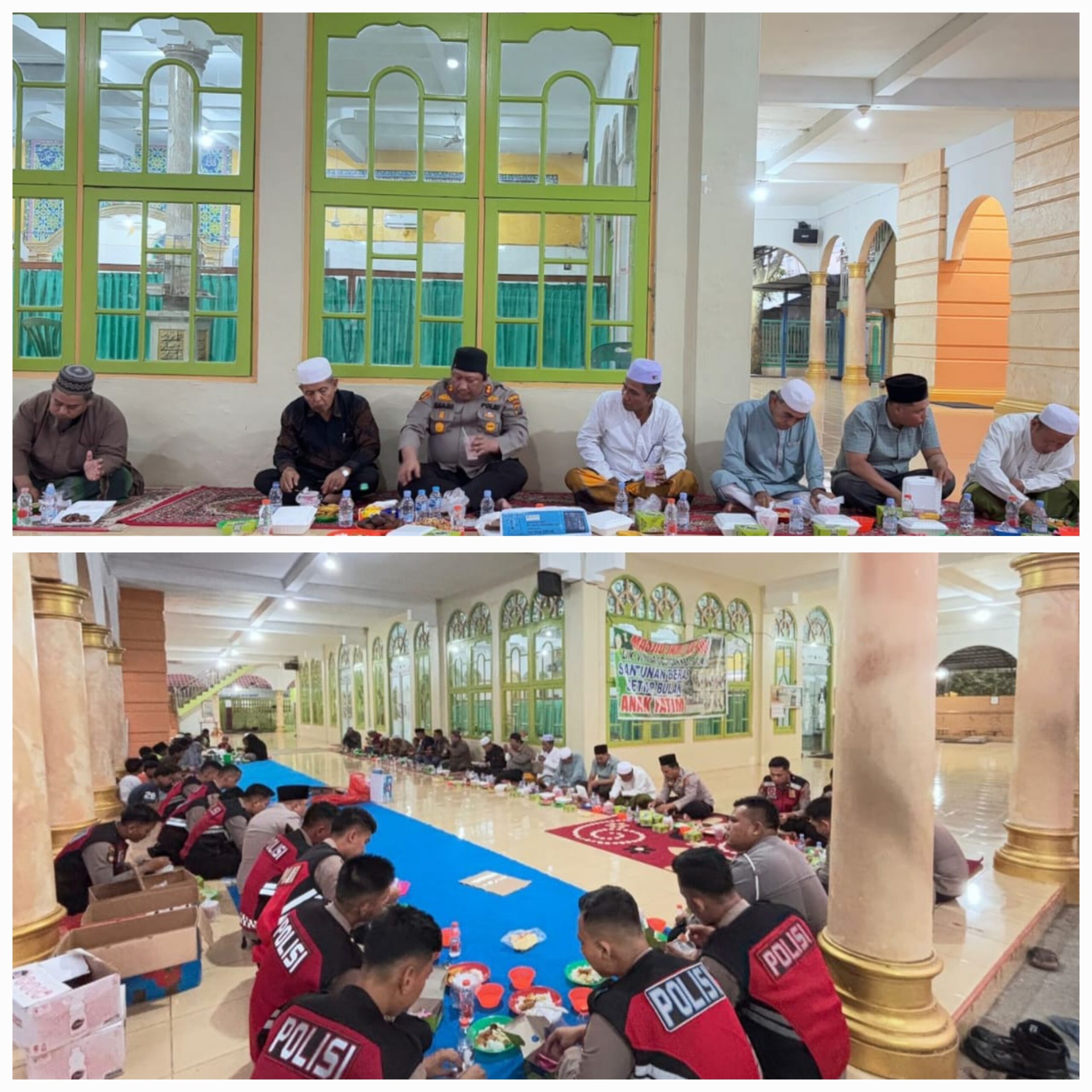 Kapolres Padanglawas (Palas), AKBP Diari Astetika, SIK buka bersama dengan jamaah dan pengurus BKM Masjid Annur Lingkungan VI Kelurahan Pasar Sibuhuan, Kecamatan Barumun, Senin (10/3).(Waspada/Ist)