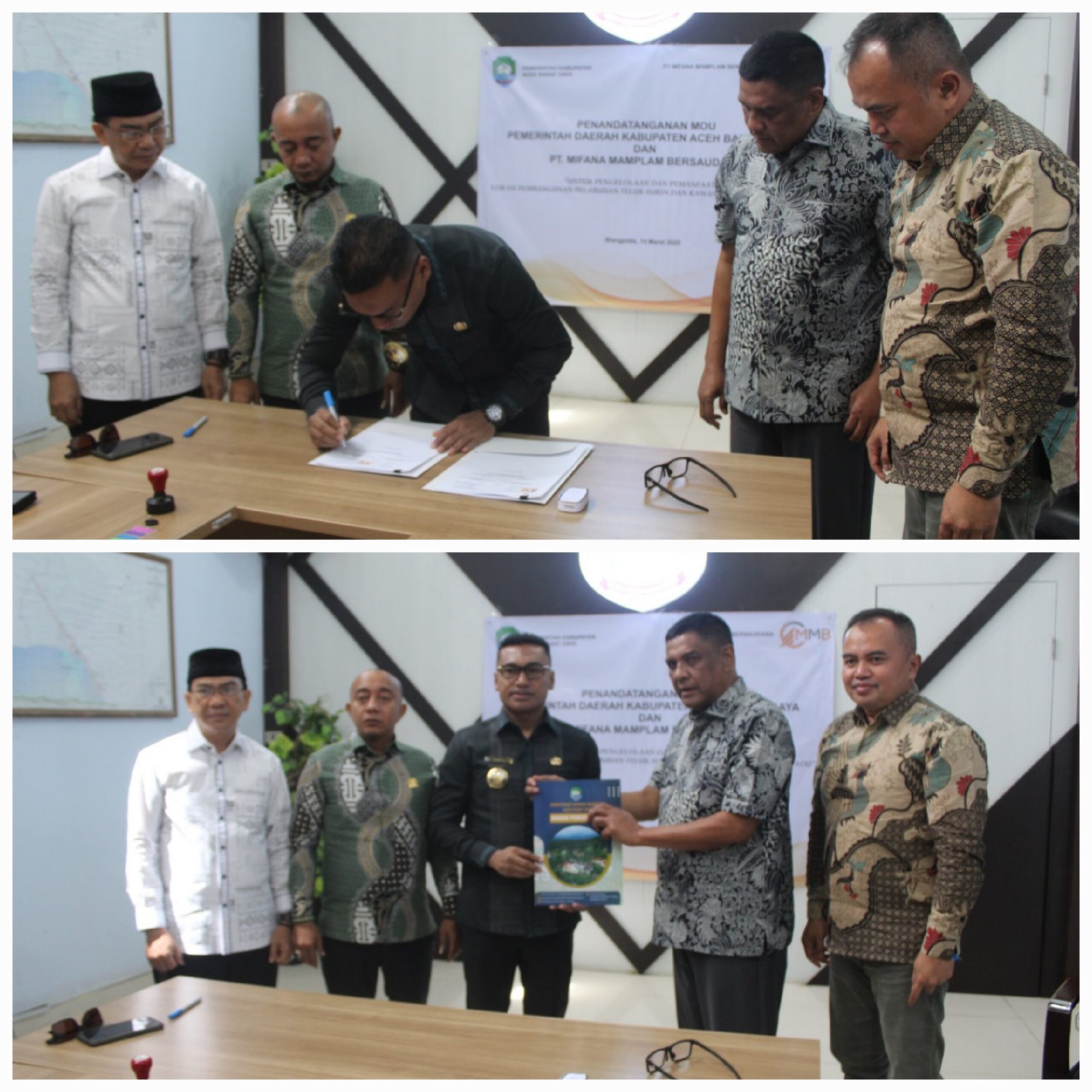 Bupati Abdya Safaruddin, menandatangi MoU dengan PT Mifana Mamplam Bersaudara, tentang Kawasan Industri Terpadu Teluk Surin. Jumat (14/3).Waspada/Syafrizal