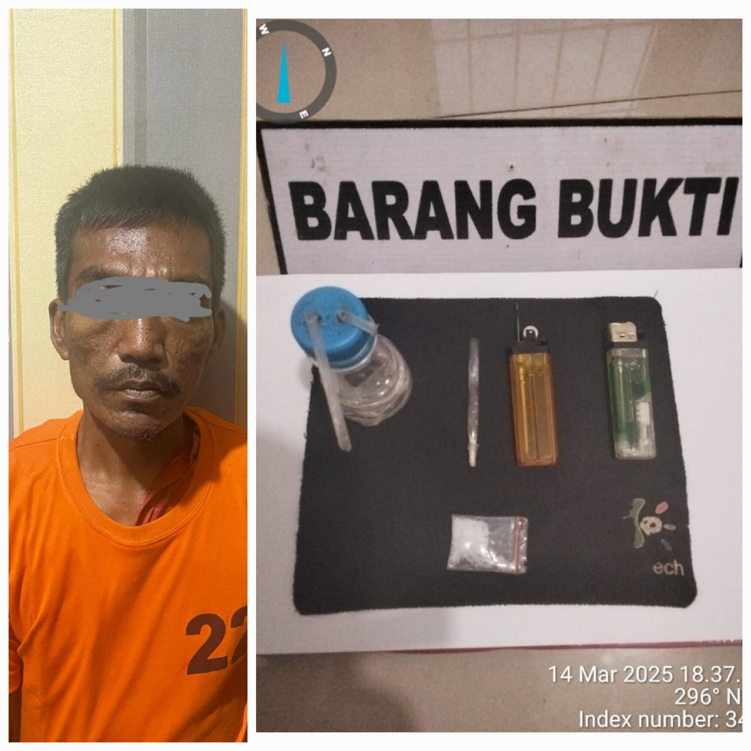 Tersangka Andi Batak dan barang bukti di Mapolres Labuhanbatu. (Waspada/Ist)