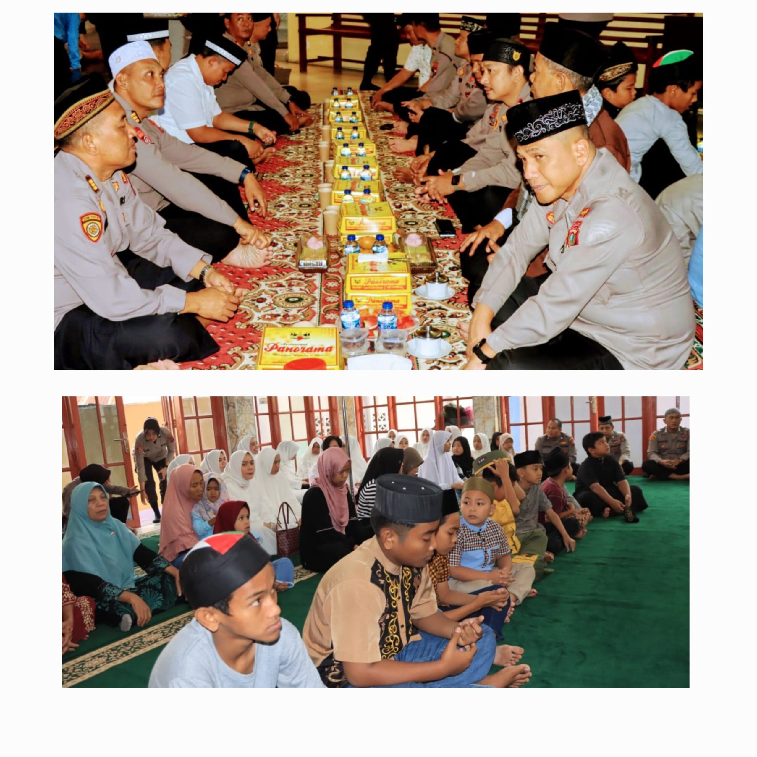 Kapolres Pematangsiantar AKBP Yogen Heroes Baruno, keluarga besar Polres dan Bhayangkari Cabang Polres buka puasa bersama anak-anak yatim, Jl. Nagur di Masjid Safarul Qadri, Mapolres, Jl. Sudirman, Senin (17/3).(Waspada-Ist)