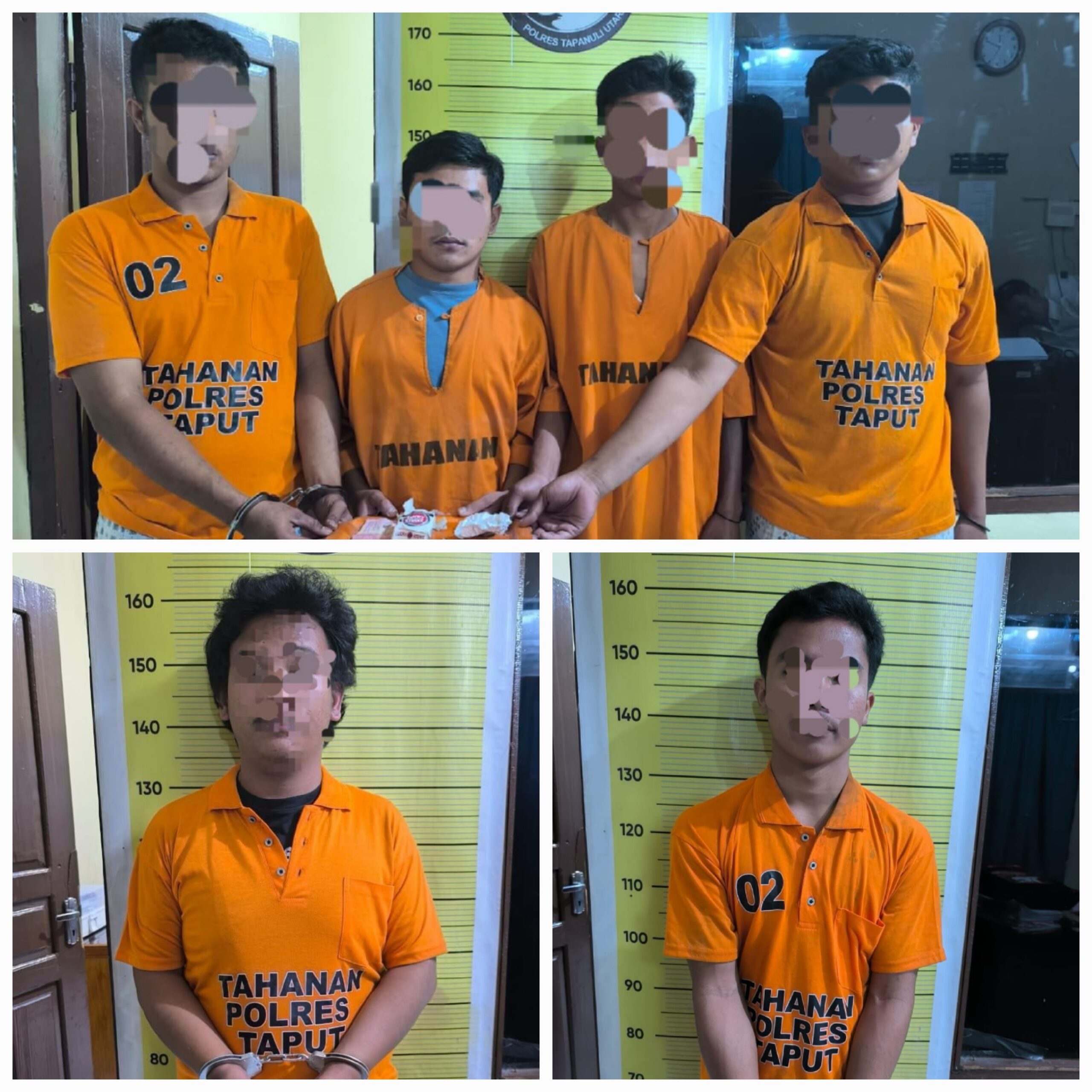 Lima mahasiswa inisial WSM, 18, warga Kecamatan Sipoholon, Taput, JGD, 20, warga Aek Nasia, Desa Partali Julu, Kecamatan Tarutung, Taput, RS, 18, warga Kecamatan Tarutung, Taput, FVBS, 21, warga Desa Hutanagodang, Kecamatan Purba Tua, Taput, RNAS, 21, warga Sosor Hutagalung, Desa Hutagalung Siwaluompu, Kecamatan Tarutung, Taput, dan 1 masyarakat biasa inisial EJS, 21, warga Sosor Hutagalung, Desa Hutagalung Siwaluompu, Kecamatan Tarutung, Taput diamankan Polres Taput karena kasus narkoba jenis Ganja, Sabtu (22/3). Waspada/ist