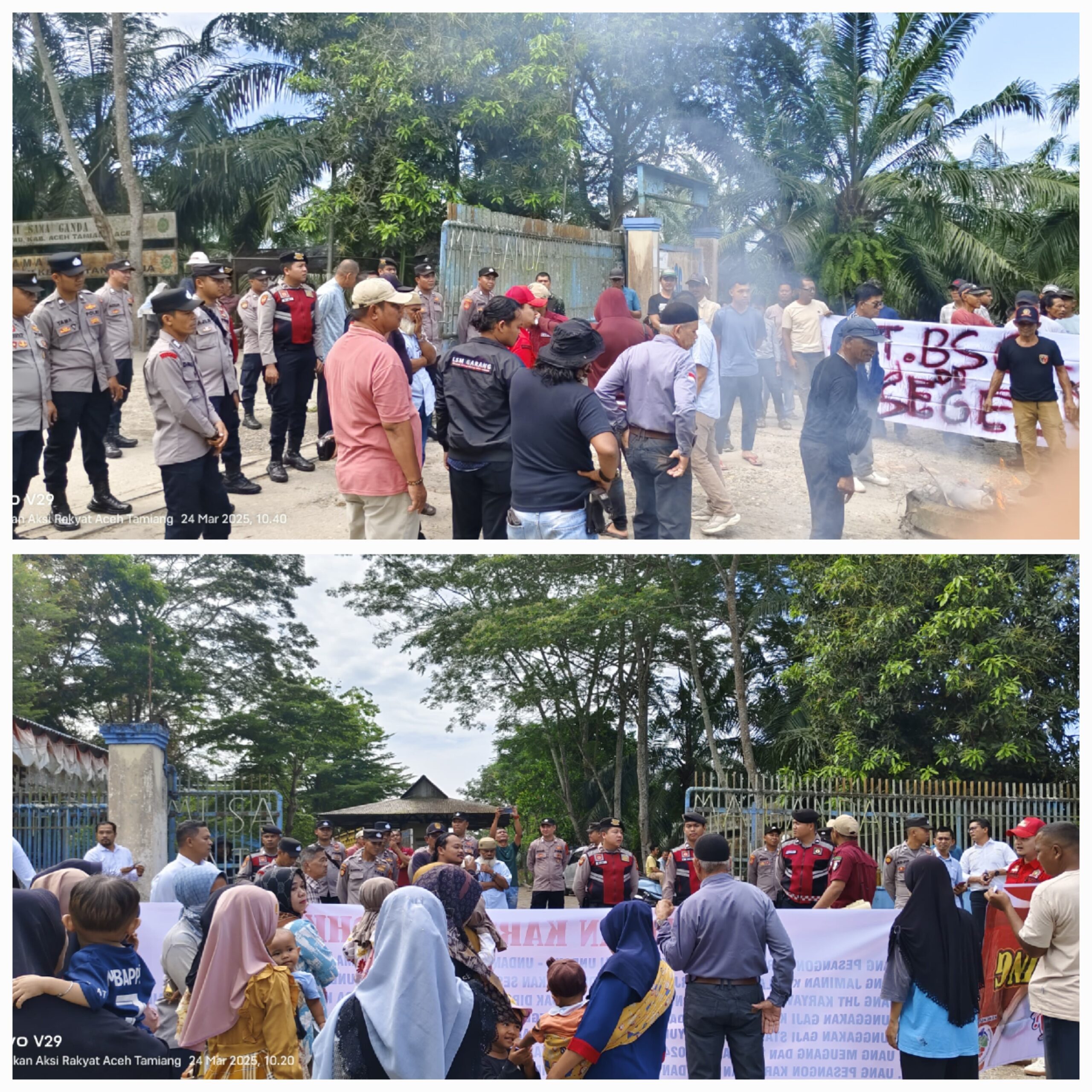 Aksi demo mantan karyawan PT Bumi Sama Ganda bersama LSM Garang dengan tuntutan pembayaran hak karyawan yang sudah di PHK. (Waspada/Yusri).