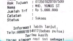 Bukti transfer pengiriman pembayaran biaya Serkom. (Waspada/ist)