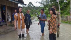 WAKIL Bupati Humbahas, Junita Rebekka Marbun saat meninjau longsor dan banjir di Pakkat. Waspada/Ist