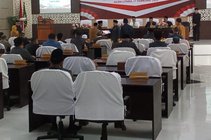 Rapat Paripurna Penyampaian Laporan Keterangan Pertanggungjawaban (LKPJ) Bupati Aceh Utara Tahun 2025, Senin (17/3) di Gedung DPRK Aceh Utara Lhoksukon. Waspada/Zainal Abidin