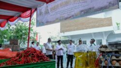 Bupati Serdang Bedagai H. Darma Wijaya, bersama Wakil Bupati H. Adlin Tambunan, meninjau langsung pelaksanaan Gerakan Pangan Murah di Halaman Kantor Camat Perbaungan.(Waspada/ist)