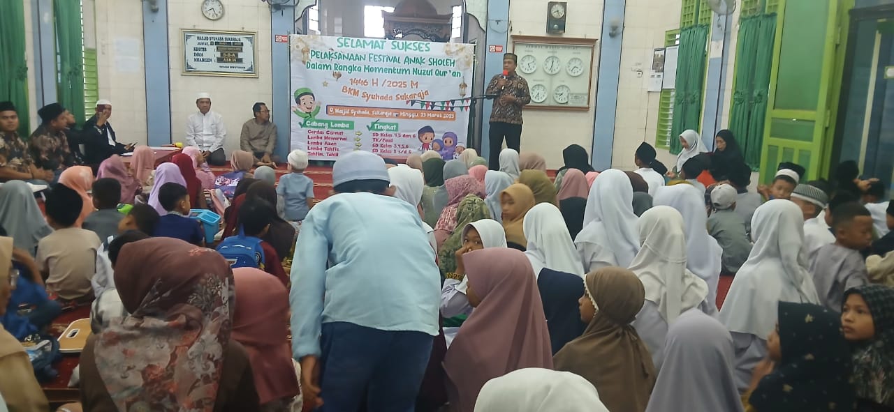 Suasana Festival Anak Sholeh Gerakan Anak Cinta Masjid (GCM) Masjid Syuhada Desa Sukaraja Kec. Air putih, Kab. Batubara sangat meriah.(Waspafa/Agusdiansyah Hasibuan)